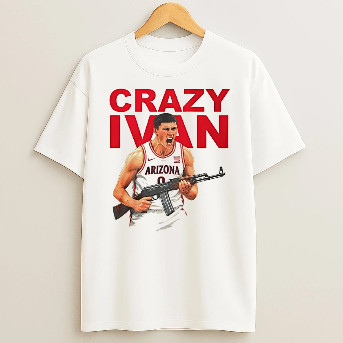 Crazy Ivan Kharchenkov Holding Gun Arizona Wildcats Basketball 2026 Shirts