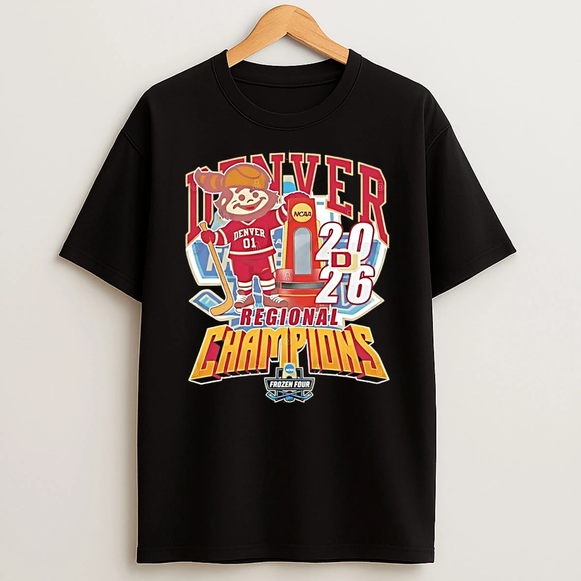 Denver Pioneers 2026 Ncaa Mens Hockey Regional Champions Mascot Trophy Shirts