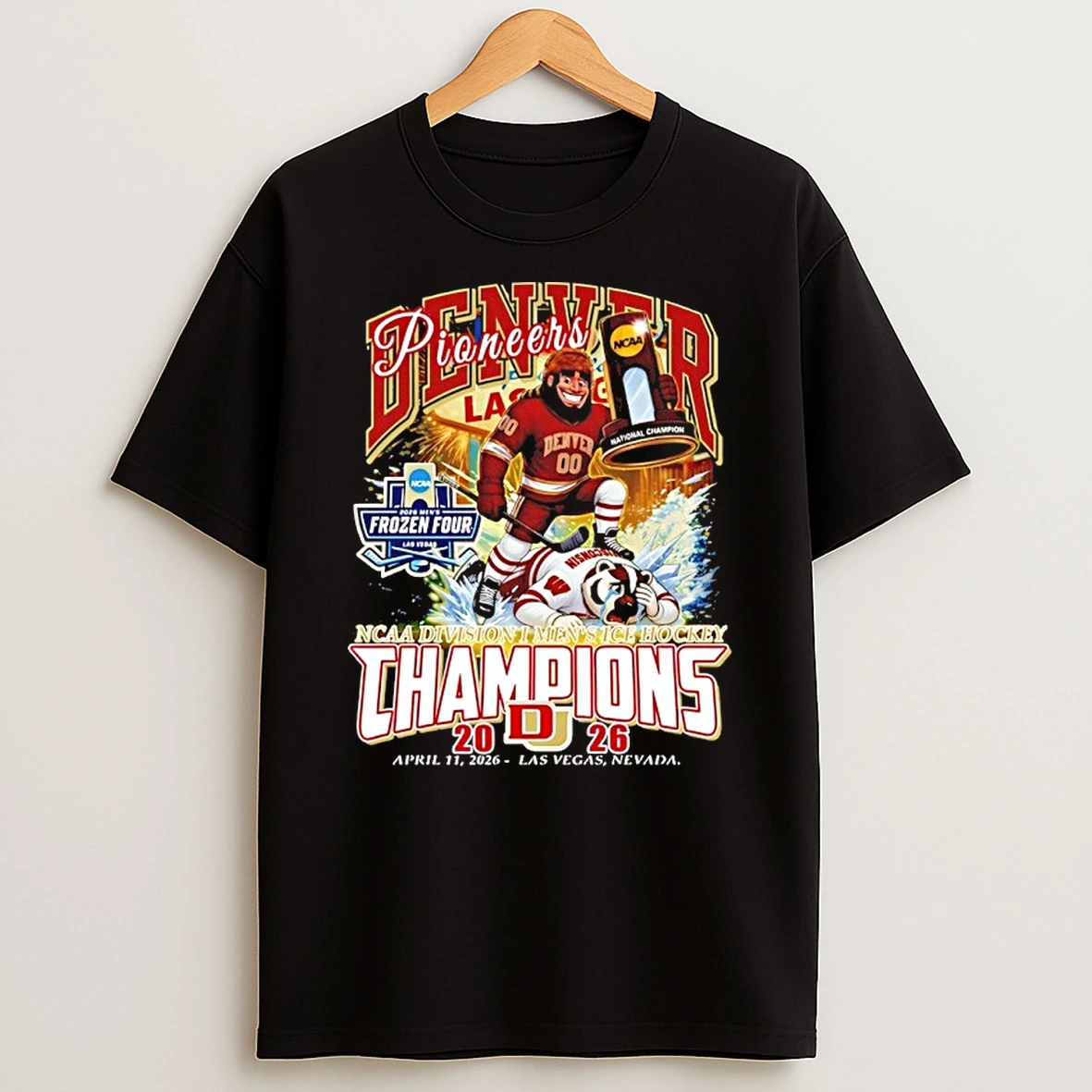 Denver Pioneers 2026 Ncaa Mens Ice Hockey National Champions Mascot Shirts