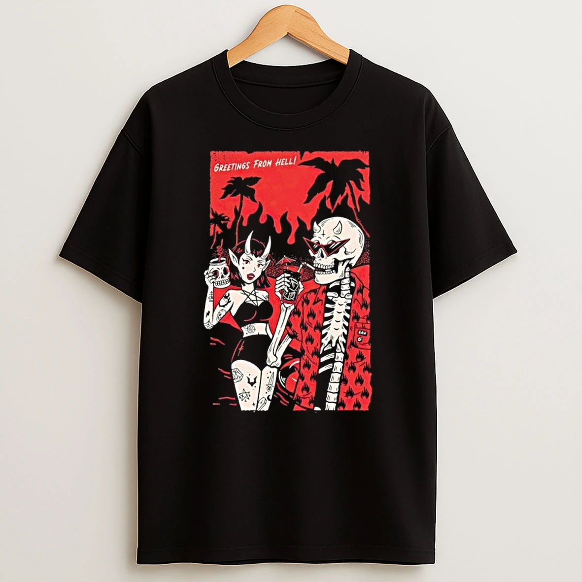 Devil And Skeleton Greetings From Hell Shirts