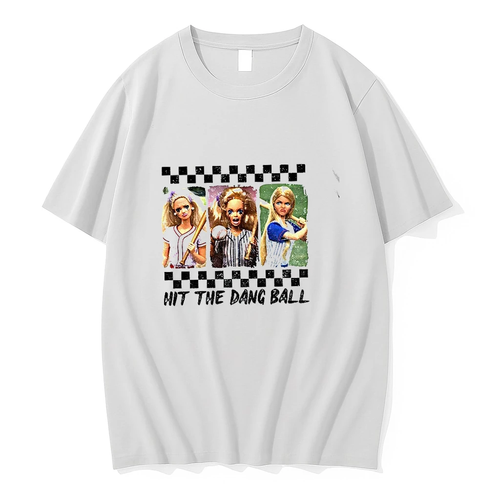 Distressed Barbie Doll Face Meme Hit The Dang Ball Baseball Shirts