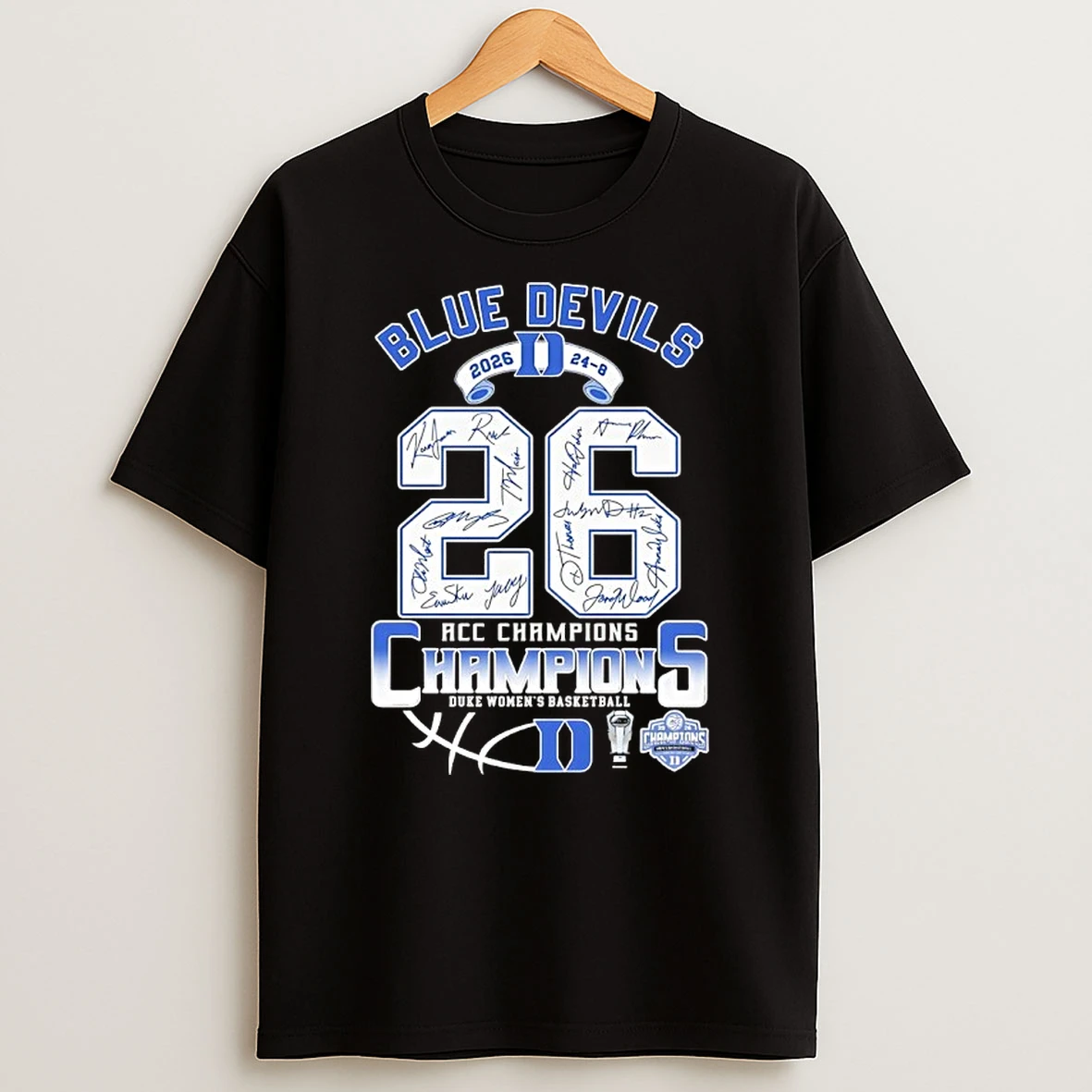Duke Blue Devils 2026 24 8 Acc Womens Basketball Champions Signatures Shirts