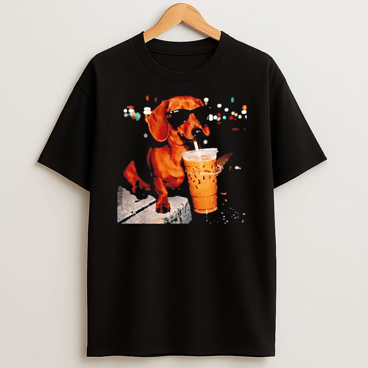 Funny Dachshund Drinking Iced Coffee Meme Shirts