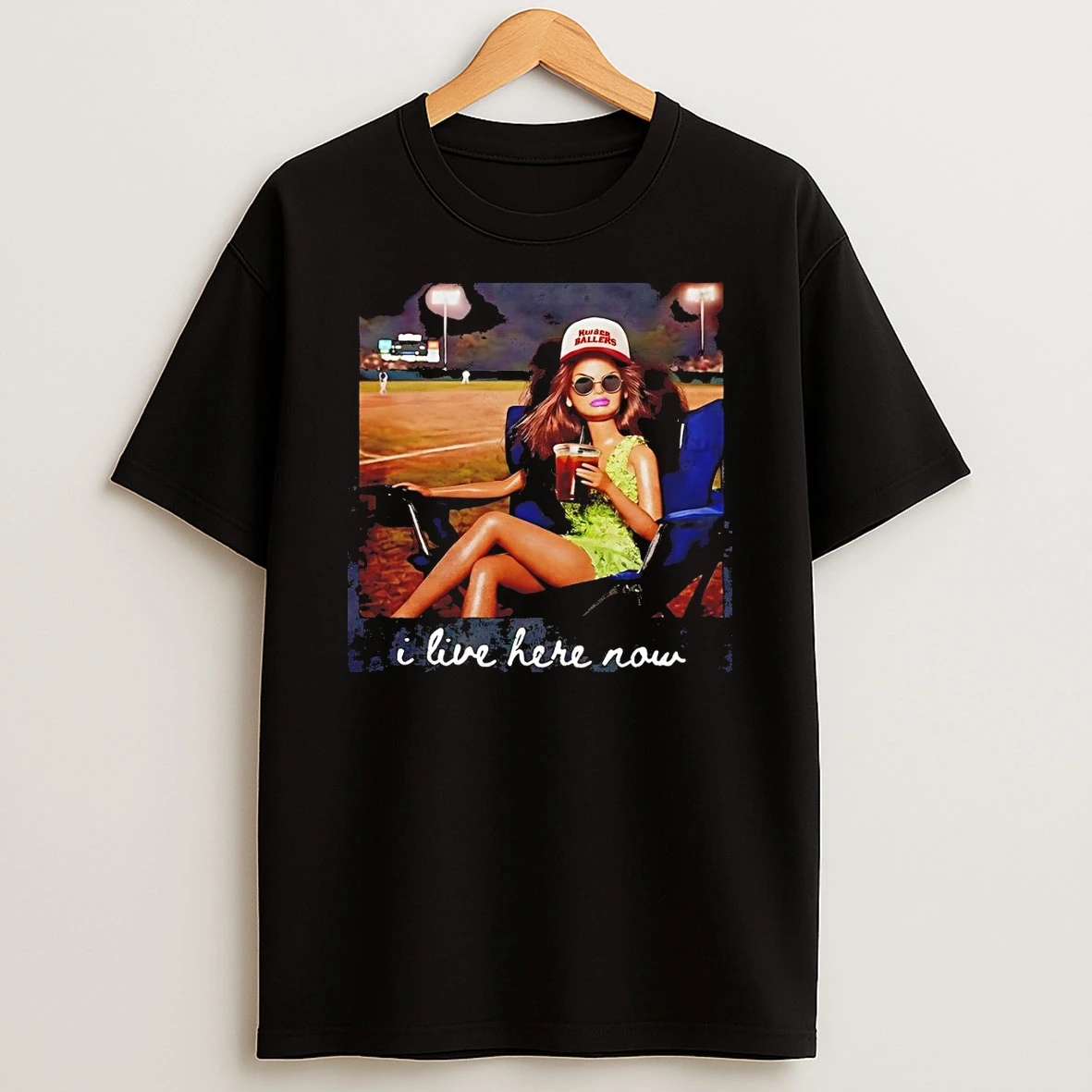 Funny Meme Doll Drinking Iced Coffee I Live Here Now Game Day Shirts
