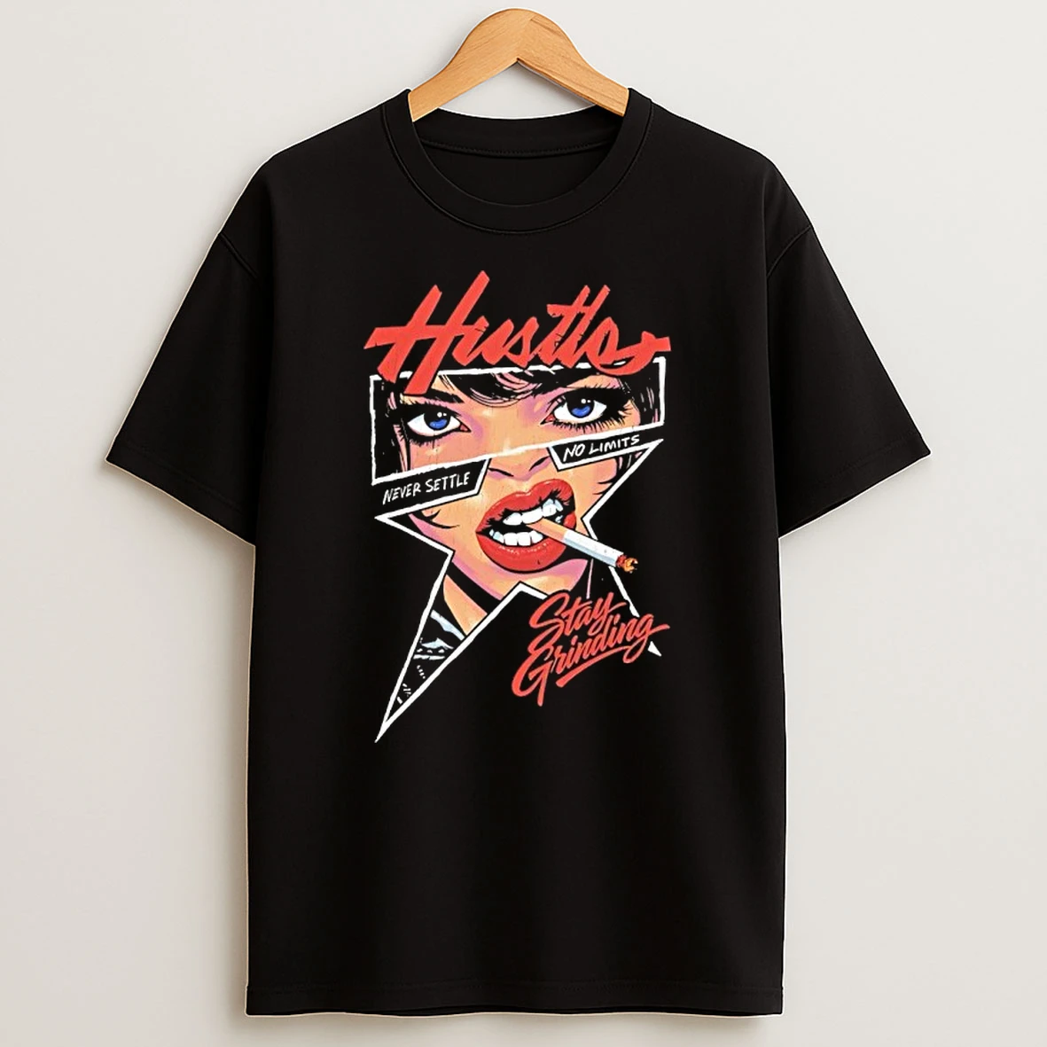Girl Smoking Hustle Stay Grinding Never Settle No Limits Shirts