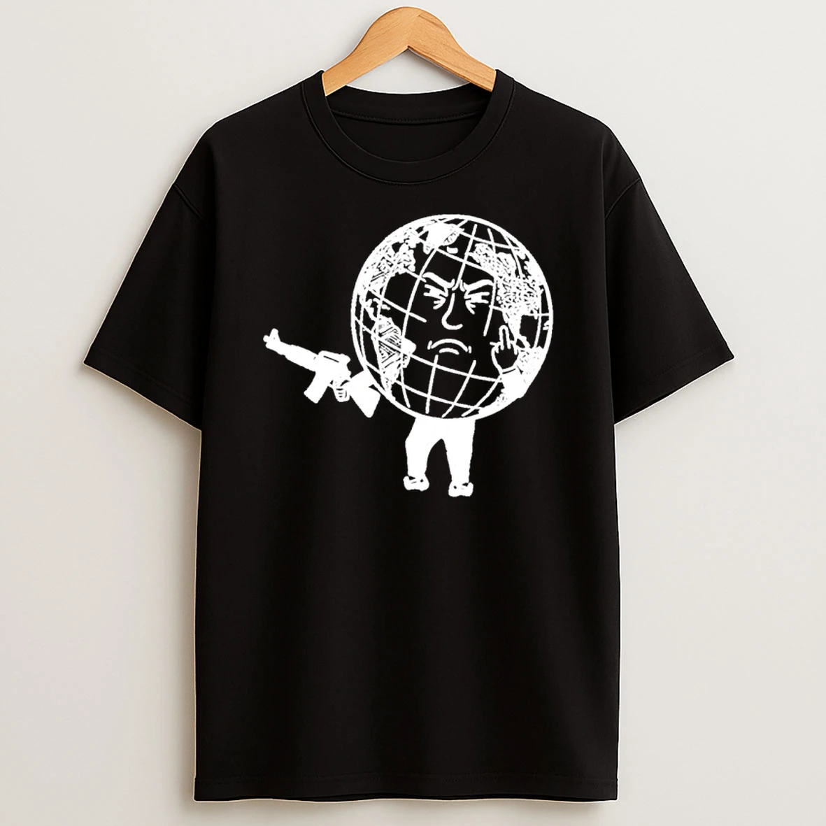 Globe With Gun Middle Finger Shirts