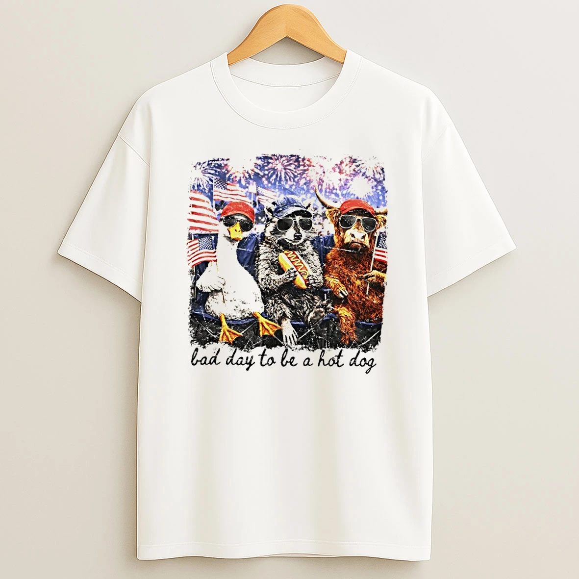 Goose Raccoon Bad Day To Be A Hot Dog American 4th Of July Shirts