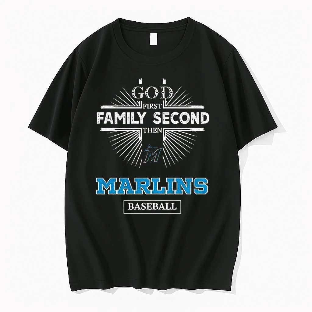 Gwv3aw57 God First Family Second Then Miami Marlins Baseball Shirts