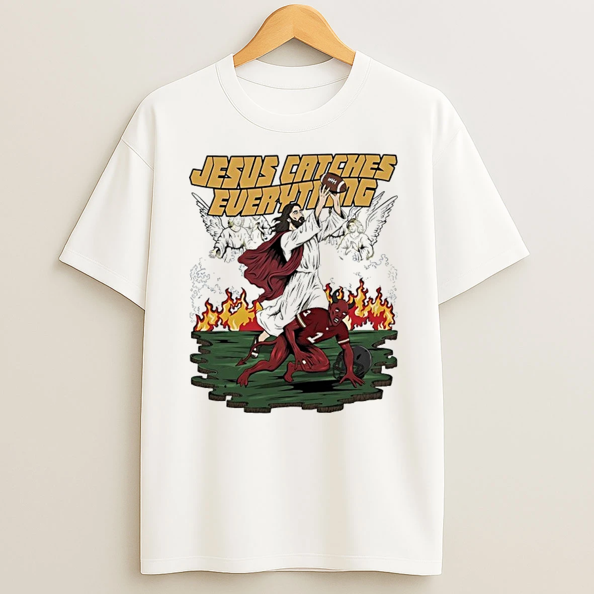 Jesus And Satan Devil Catches Everything Graphic Shirts