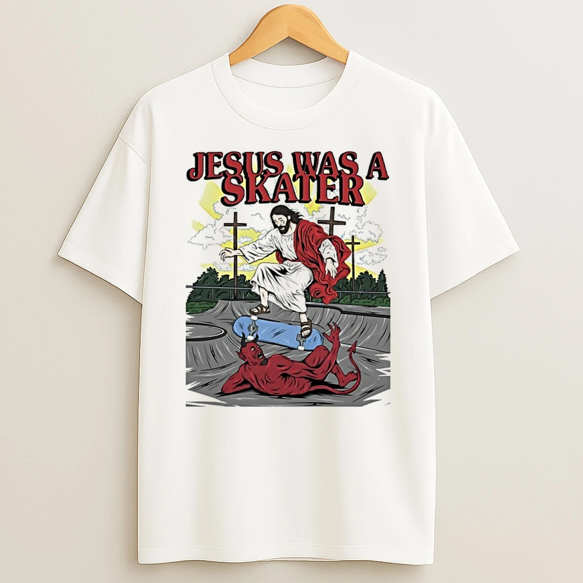 Jesus And Satan Devil Was A Skater Shirts