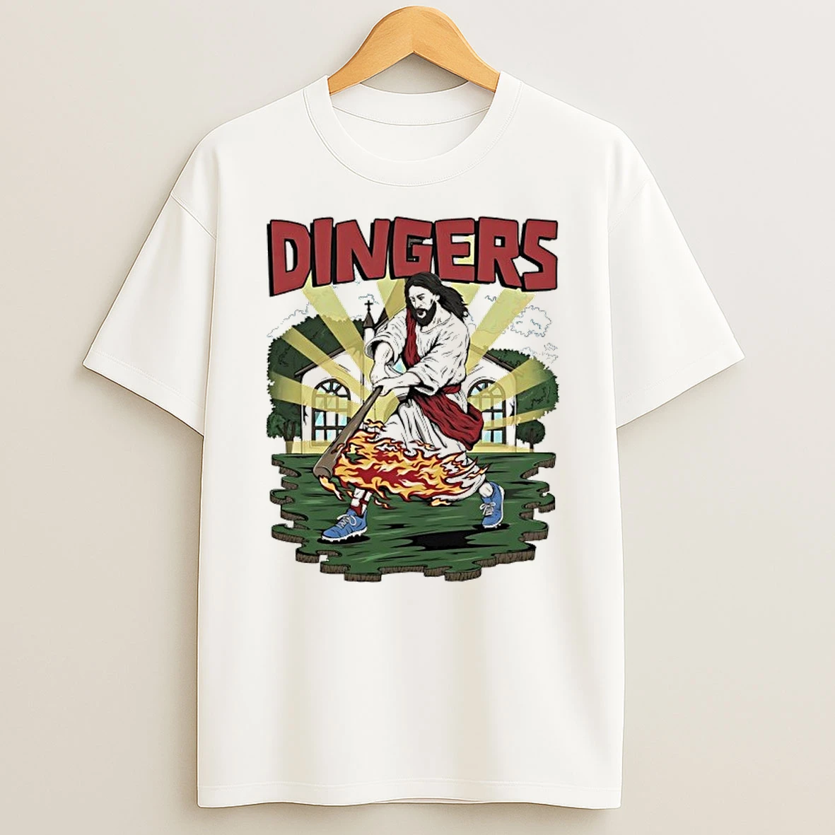 Jesus Hits Dingers Baseball Fire Swing Shirts