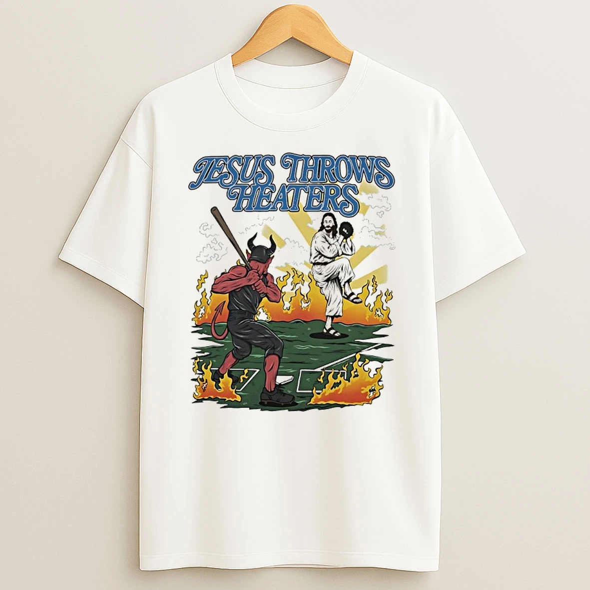 Jesus Throws Heaters Beat Satan Devil Shirts