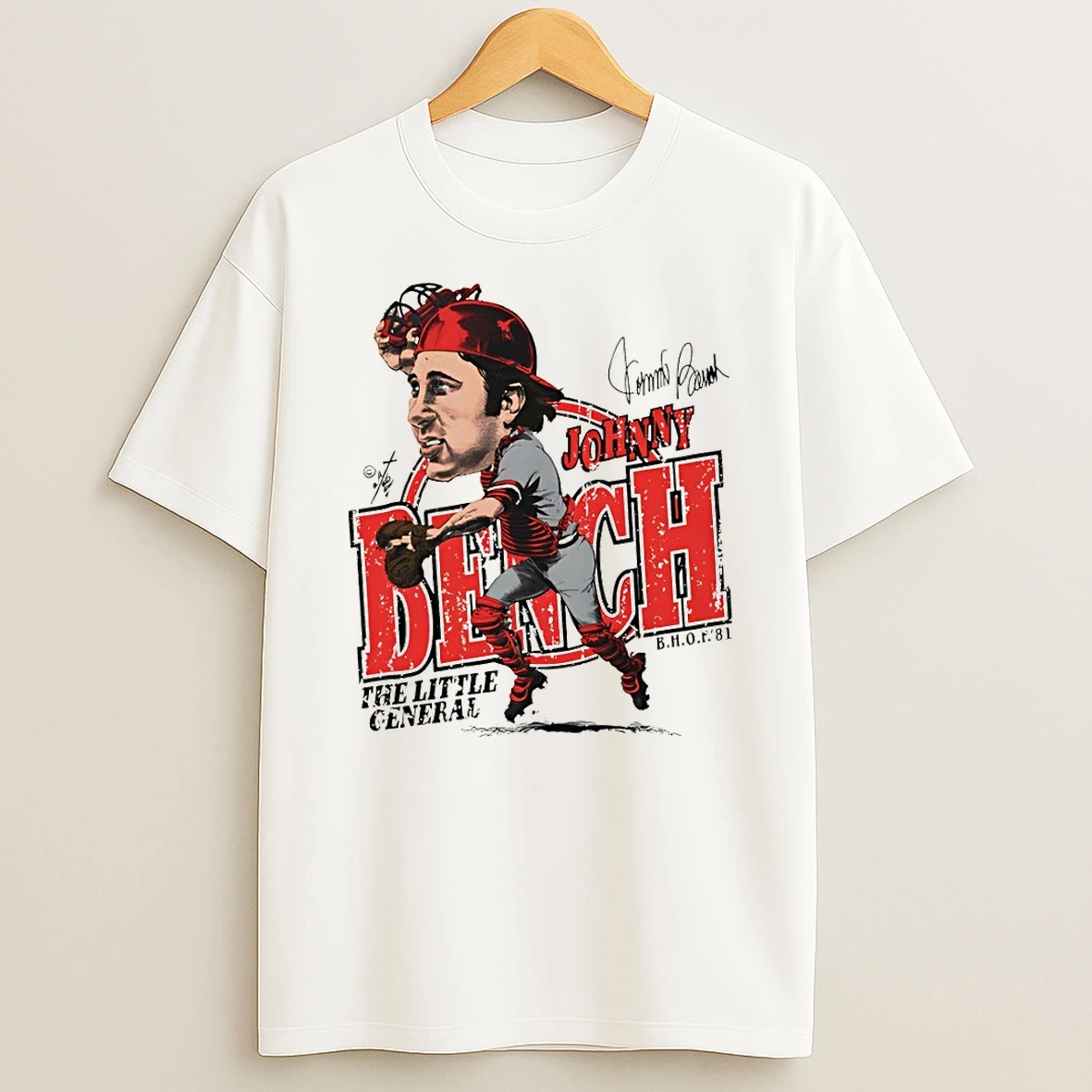 Johnny Bench Cincinnati Reds Baseball The Little General Caricature Signature Shirts