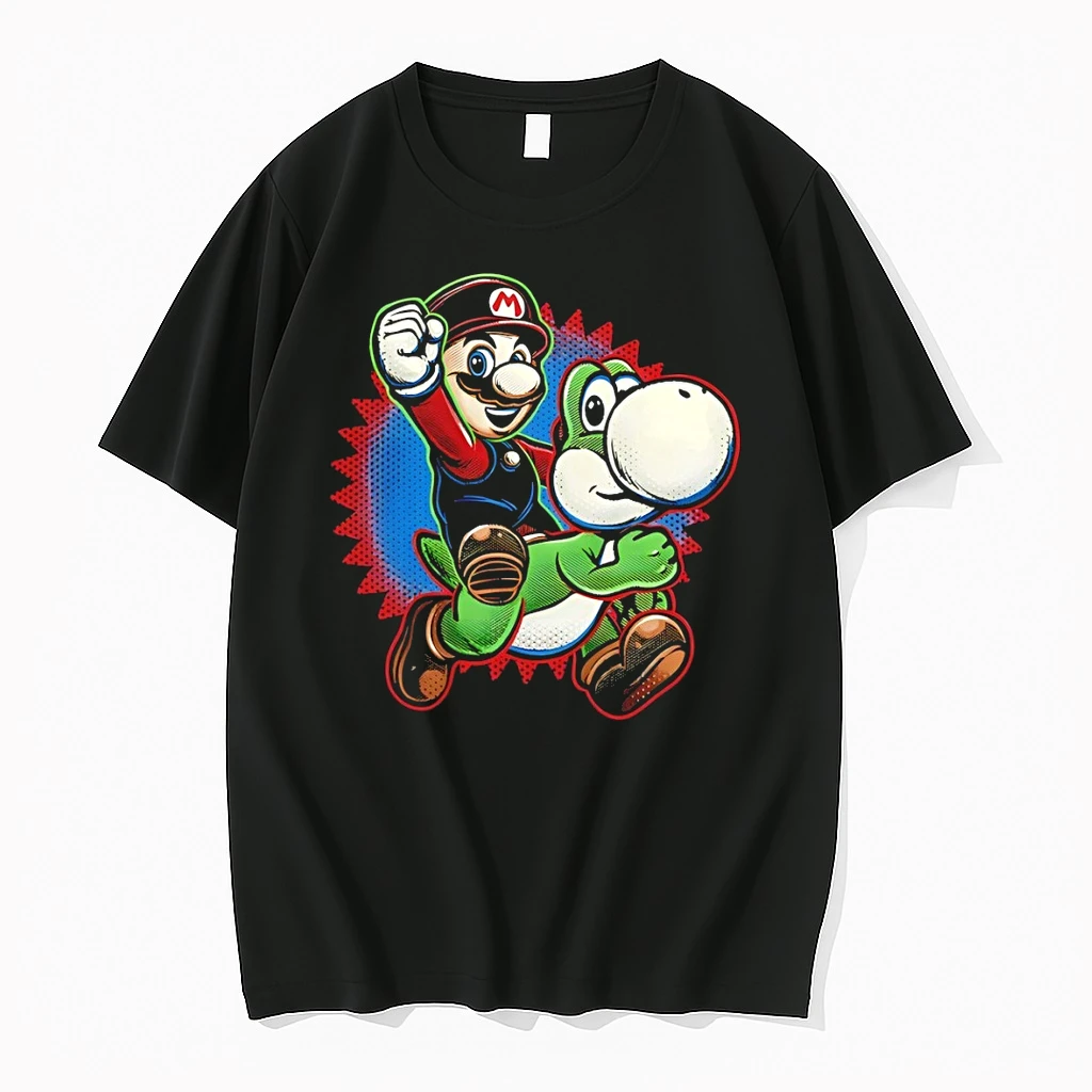 Mario And Yoshi Ride The Green Dino Cartoon Shirts