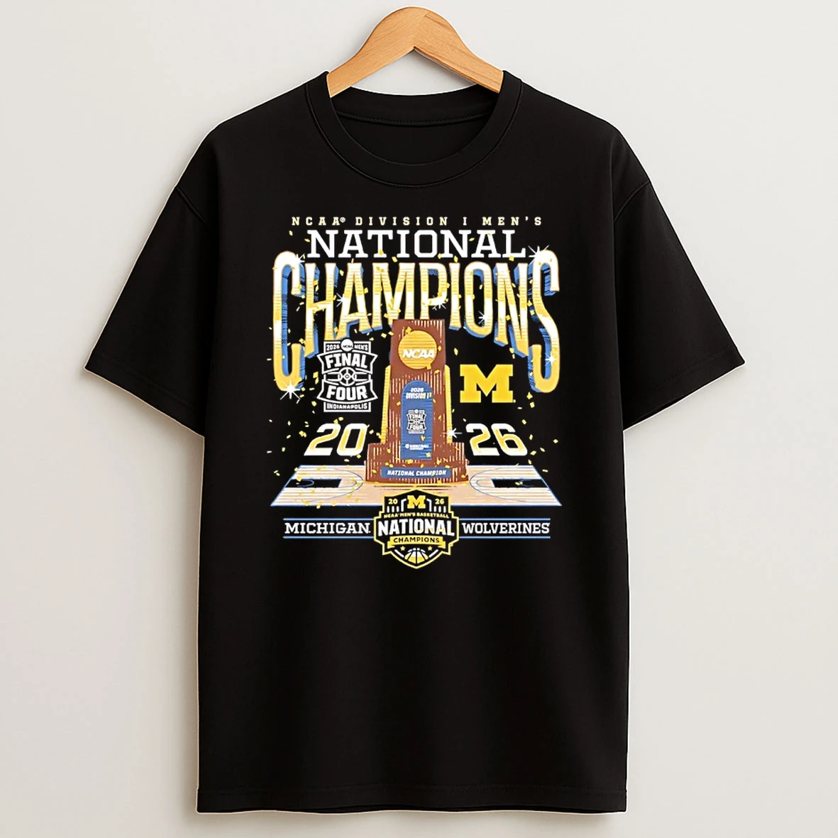Michigan Wolverines 2026 Mens Basketball National Champions Trophy Confetti Shirts