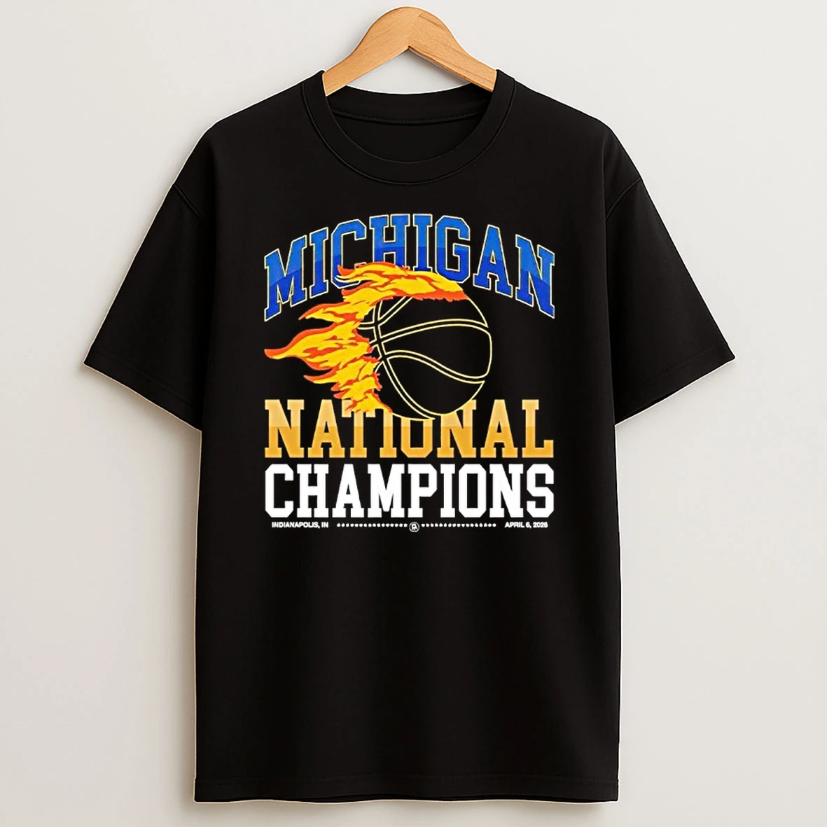 Michigan Wolverines 2026 Ncaa Mens Basketball National Champions Ball Fire Shirts