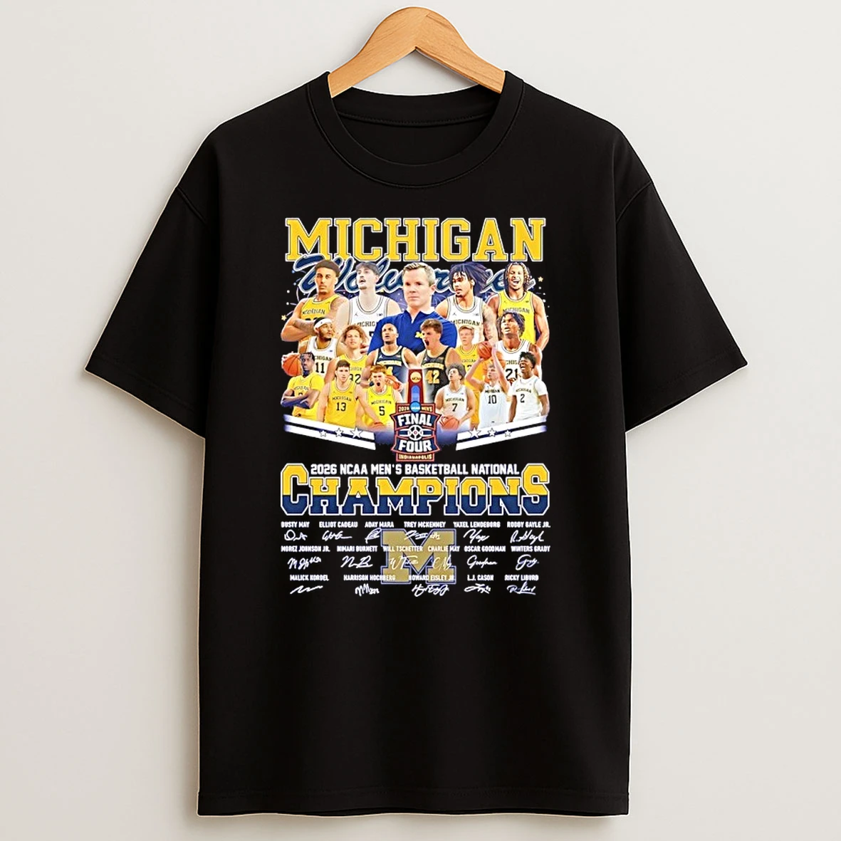 Michigan Wolverines 2026 Mens Basketball National Champions All Team Signatures Shirts