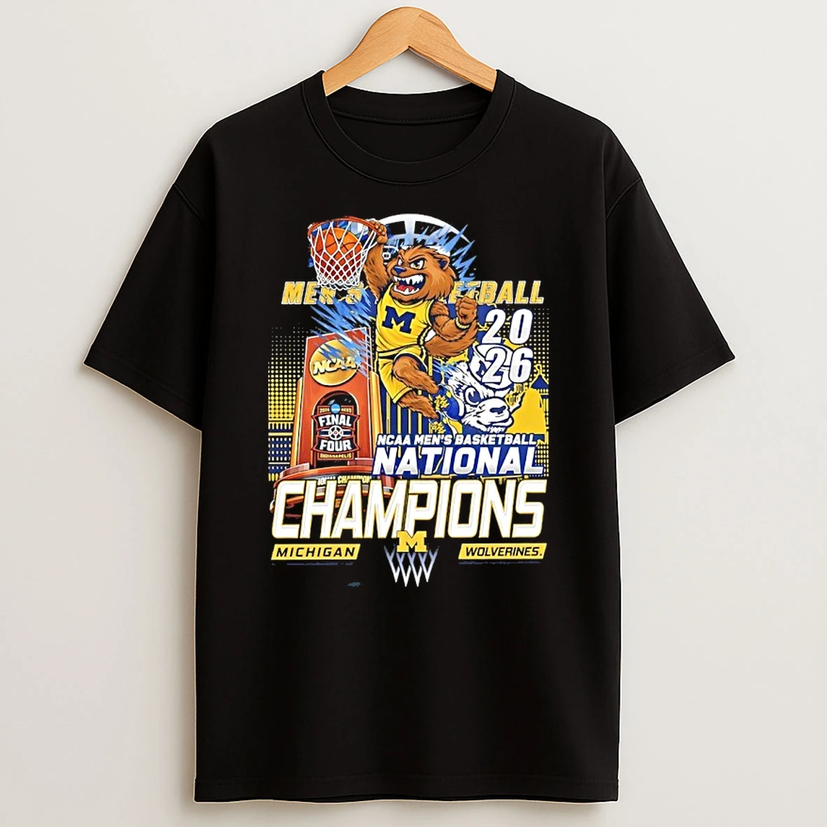 Michigan Wolverines Mens Basketball National Champions Mascot Trophy 2026 Shirts