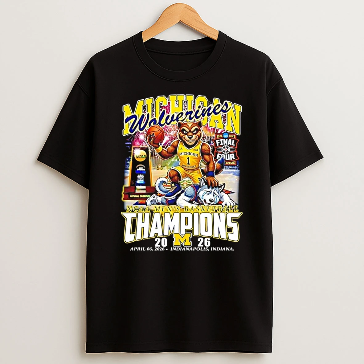 Michigan Beat Uconn 2026 Mens Basketball National Champions Mascot Shirts