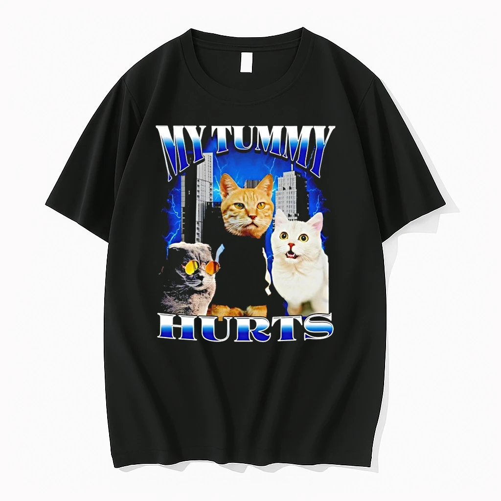 My Tummy Hurts Funny Cat Meme Graphic Shirts