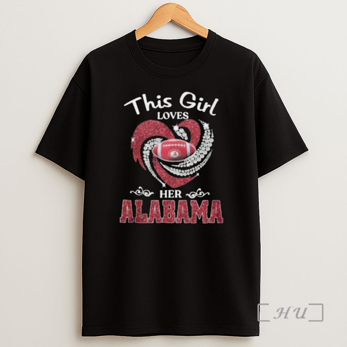 Officials This Girl Loves Her Alabama Crimson Tide Glitter Heart Football Shirt Sweatshirt Tee