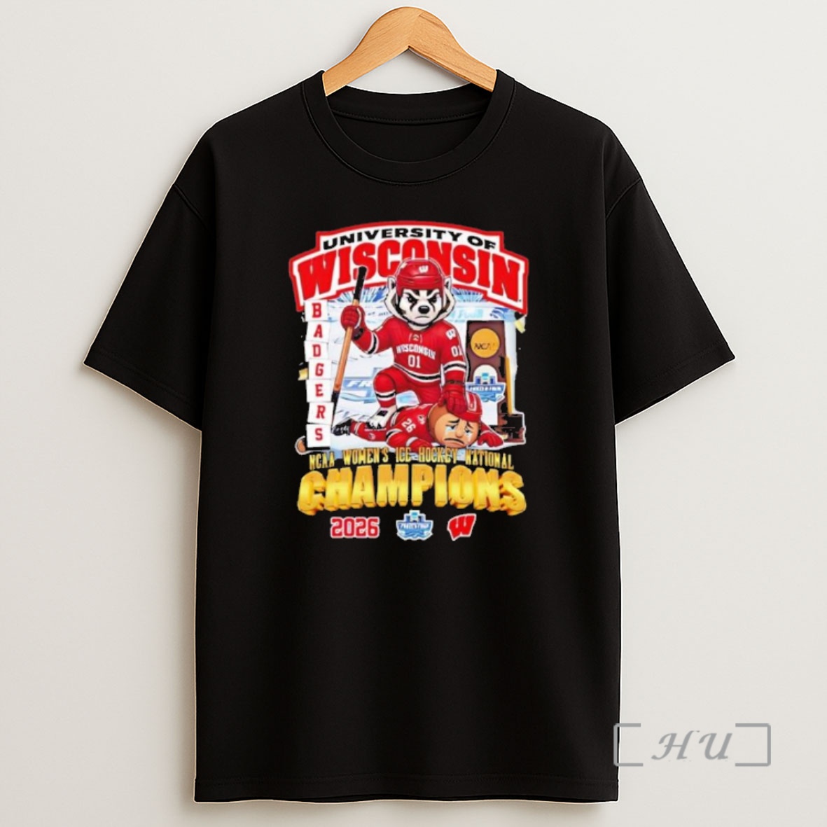 Officials University Of Wisconsin Badgers Ncaa Womens Ice Hockey National Champions 2026 Mascot Shirt Sweatshirt Tee
