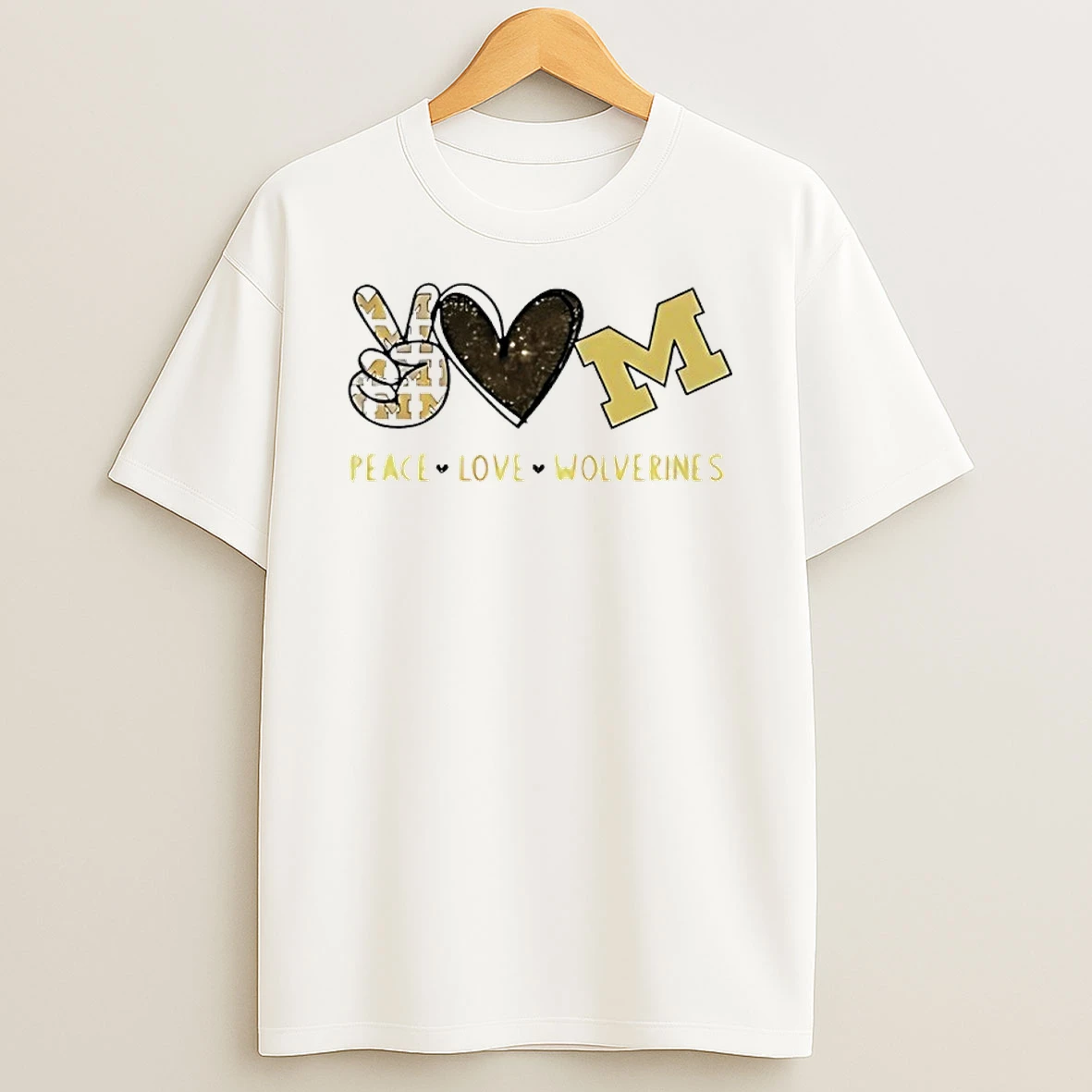 Peace Love Michigan Wolverines Hand Heart Logo Shirts