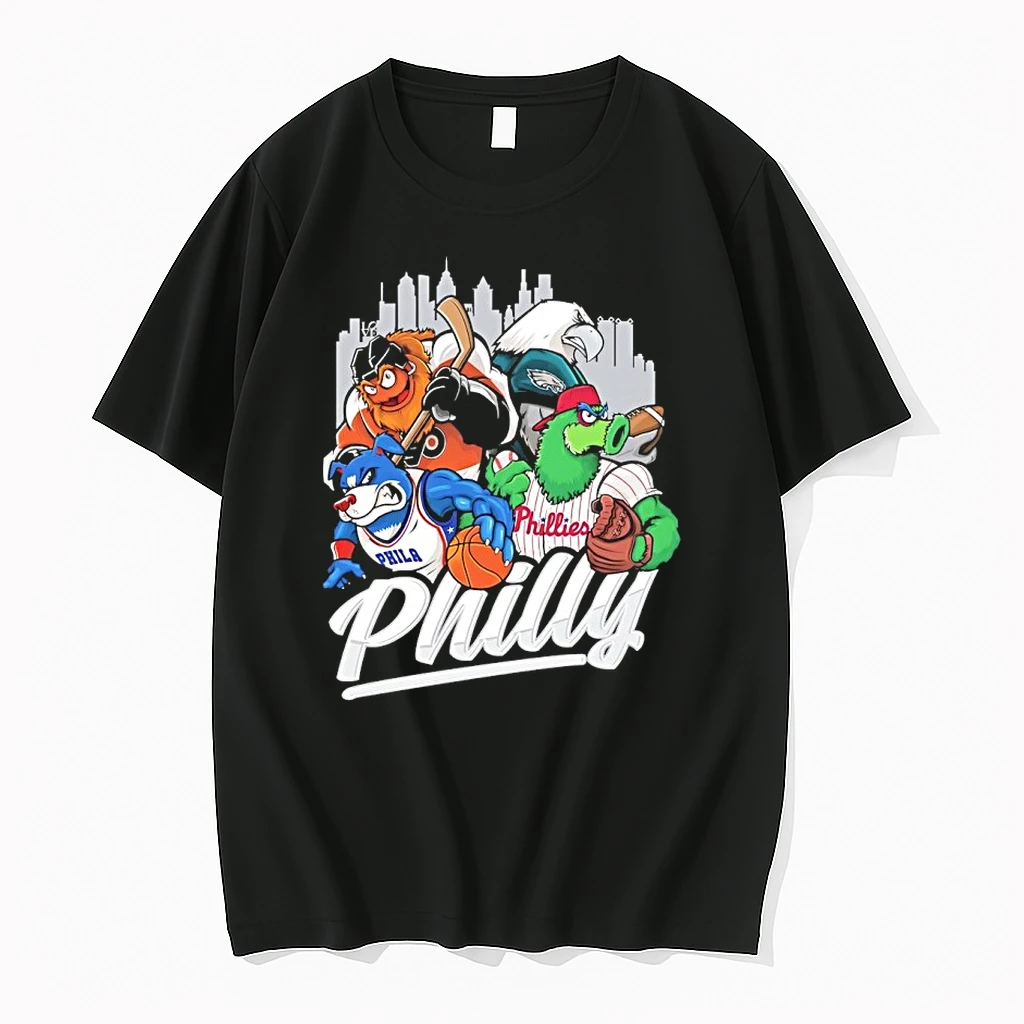Phillies Eagles Flyers And 76ers Philly City Skyline Mascot Shirts