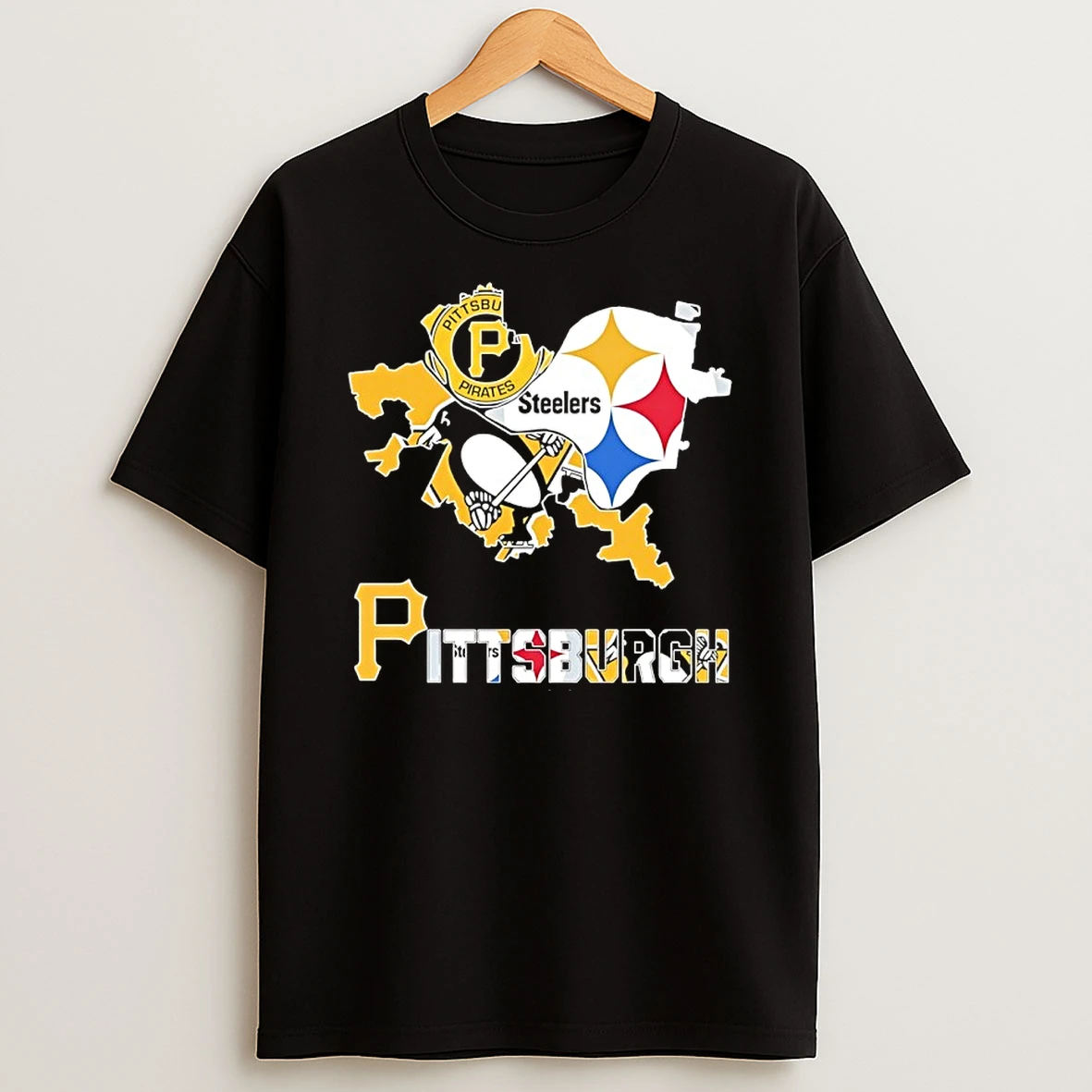 Pittsburgh City Sports Logos Map Graphic Shirts