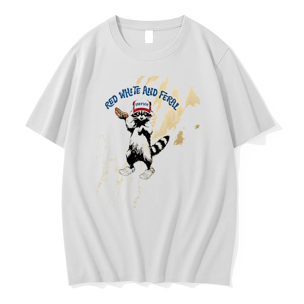 Red White And Feral Merica Raccoon Hotdog Shirts