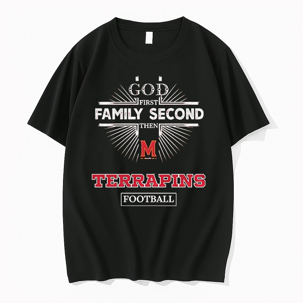 Rhlsszfj God First Family Second Then Maryland Terrapins Football Shirts