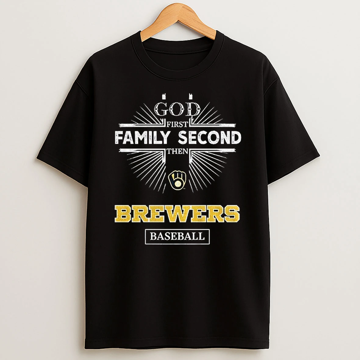 Rhnzjqpt God First Family Second Then Milwaukee Brewers Baseball Shirts