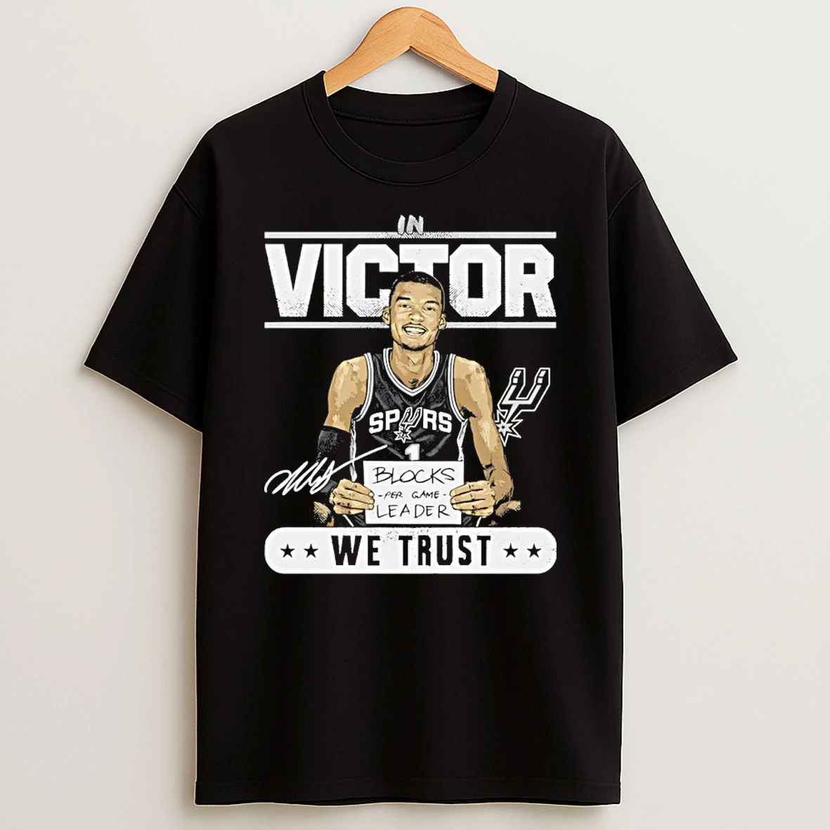 San Antonio Victor Wembanyama Blocks Leader In Victor We Trust Signature Shirts