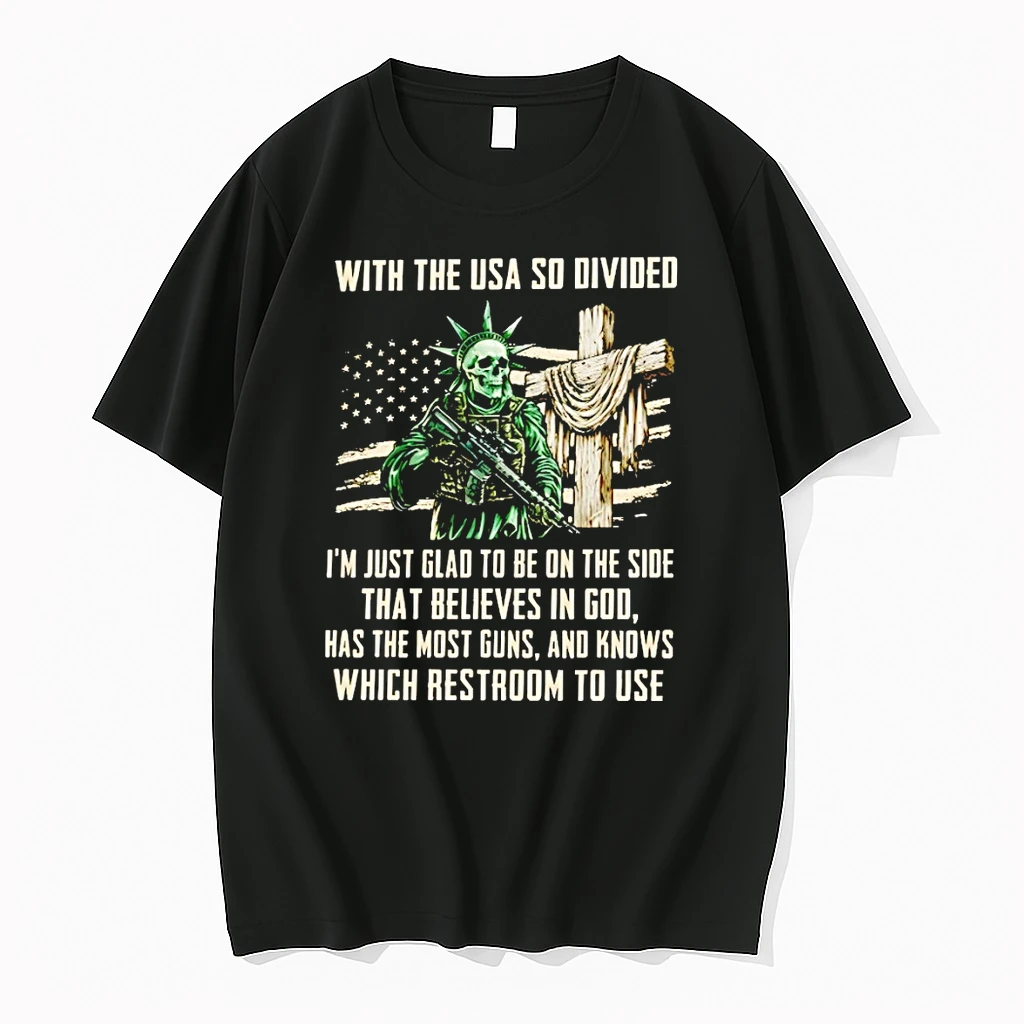 Skeleton Statue Of Liberty With The Usa So Divided Im Just Glad To Be On The Side That Believes In God Shirts
