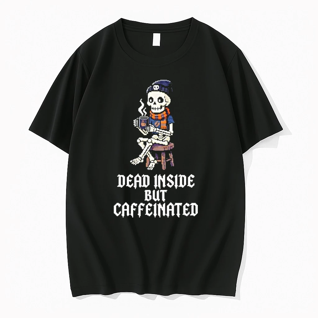 Skeleton Coffee Dead Inside But Caffeinated Shirts