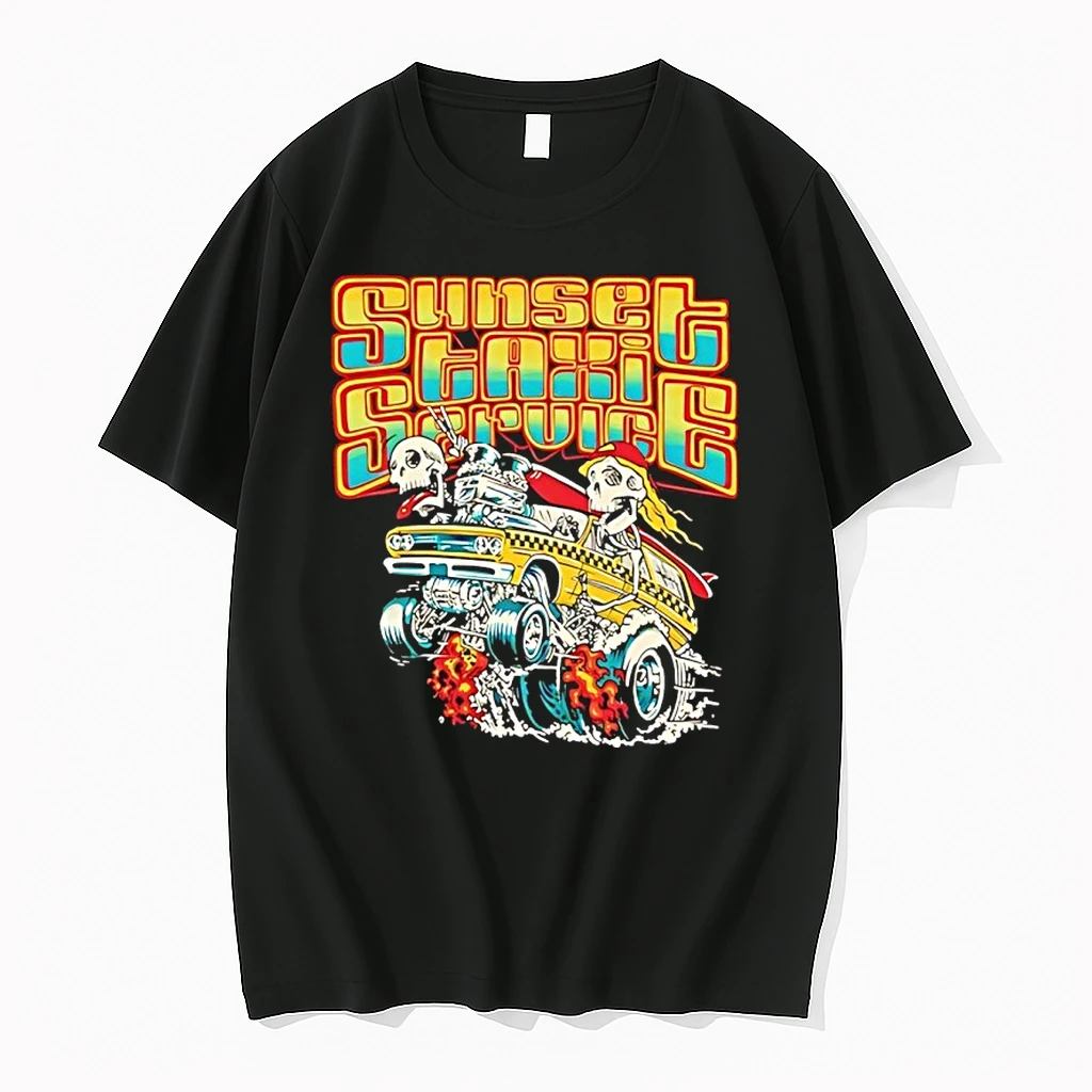 Skeleton Driving Car Sunset Taxi Service Shirts