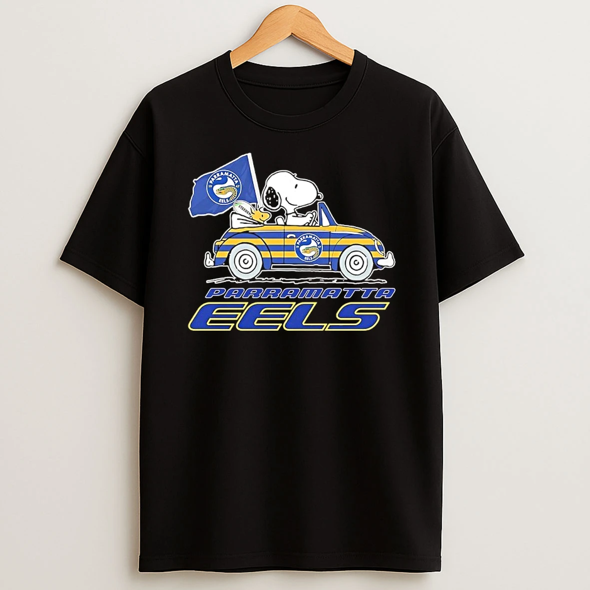 Snoopy And Woodstock Driving Car Parramatta Eels Shirts