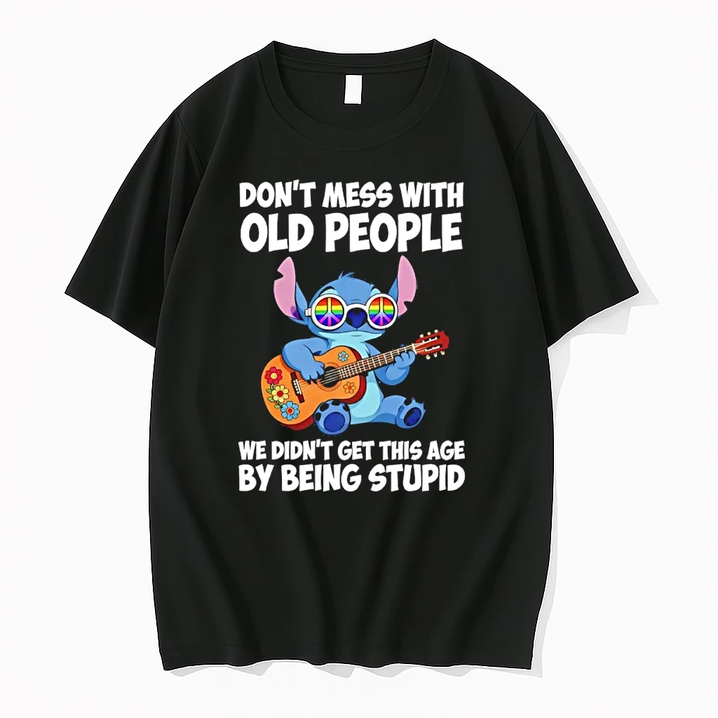 Stitch Rainbow Peace Glasses Dont Mess With Old People We Didnt Get This Age By Being Stupid Shirts