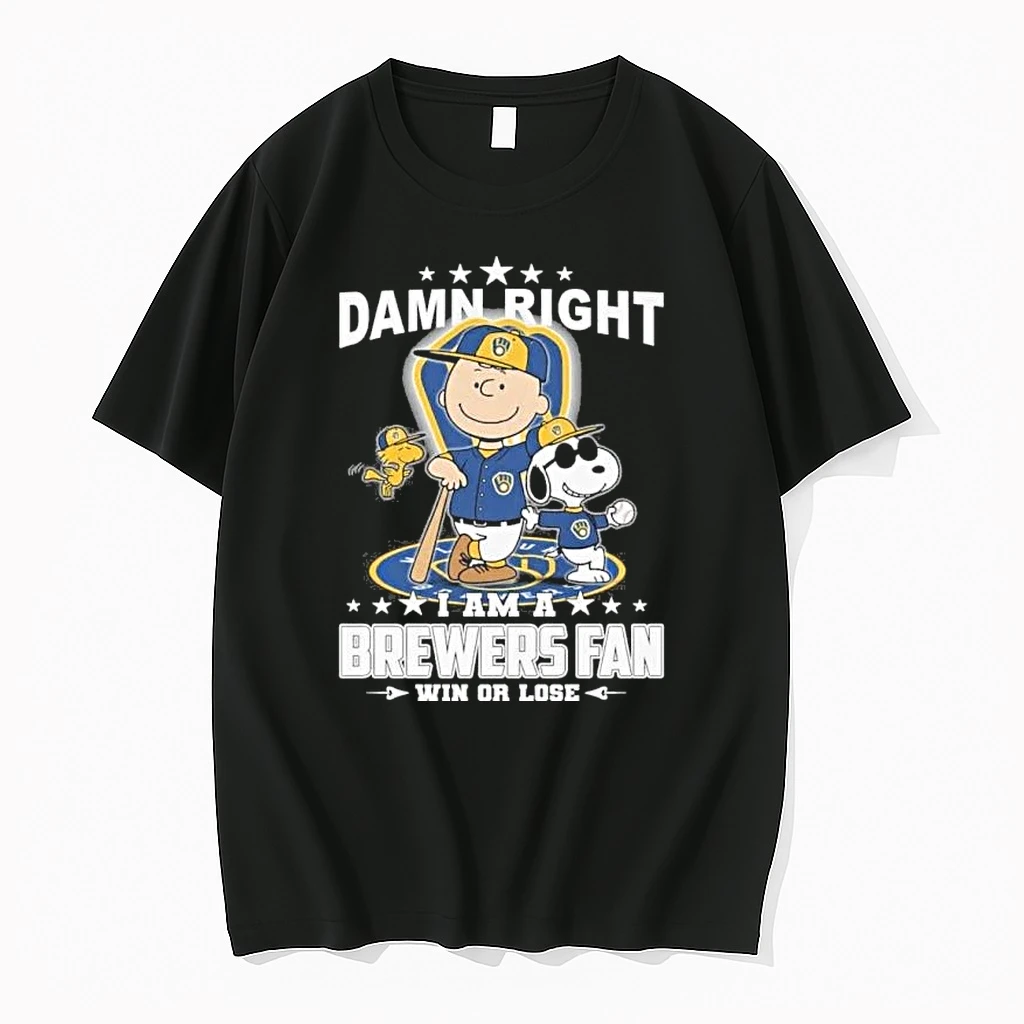 The Peanuts Damn Right I Am A Milwaukee Brewers Fan Win Or Lose Shirts
