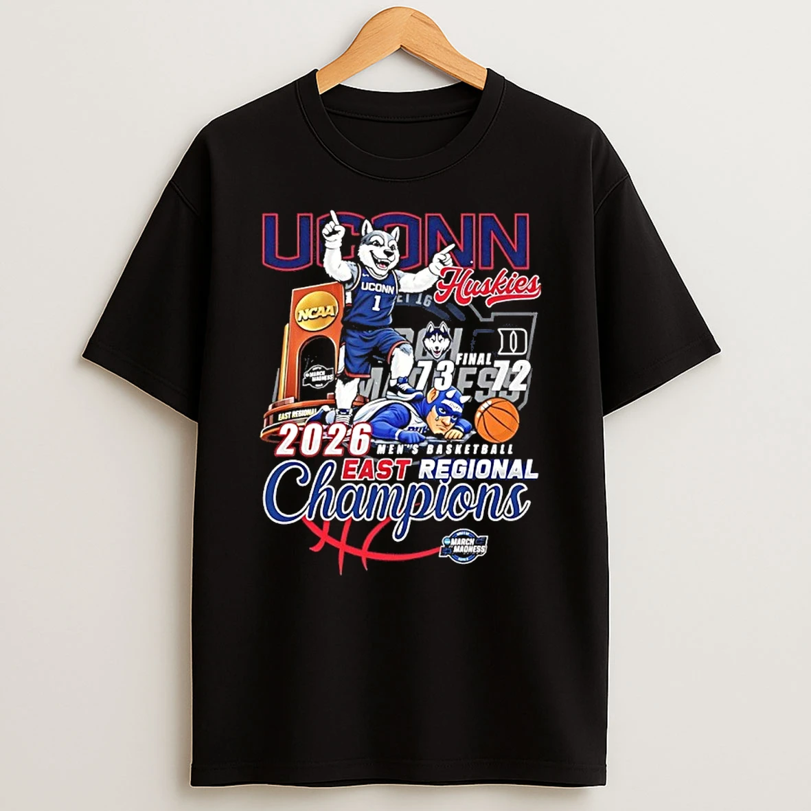 Uconn Beat Duke Won The 2026 East Regional Champions Mascot Shirts