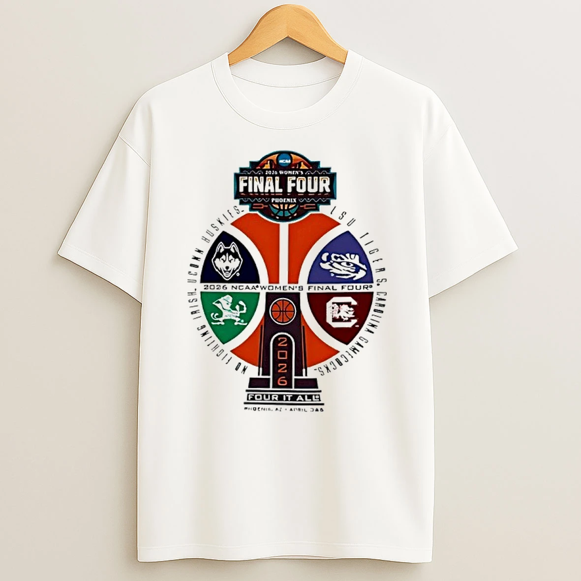 Uconn Lsu Carolina Gamecocks Irish 2026 Ncaa Womens Basketball Final Four Logo Shirts
