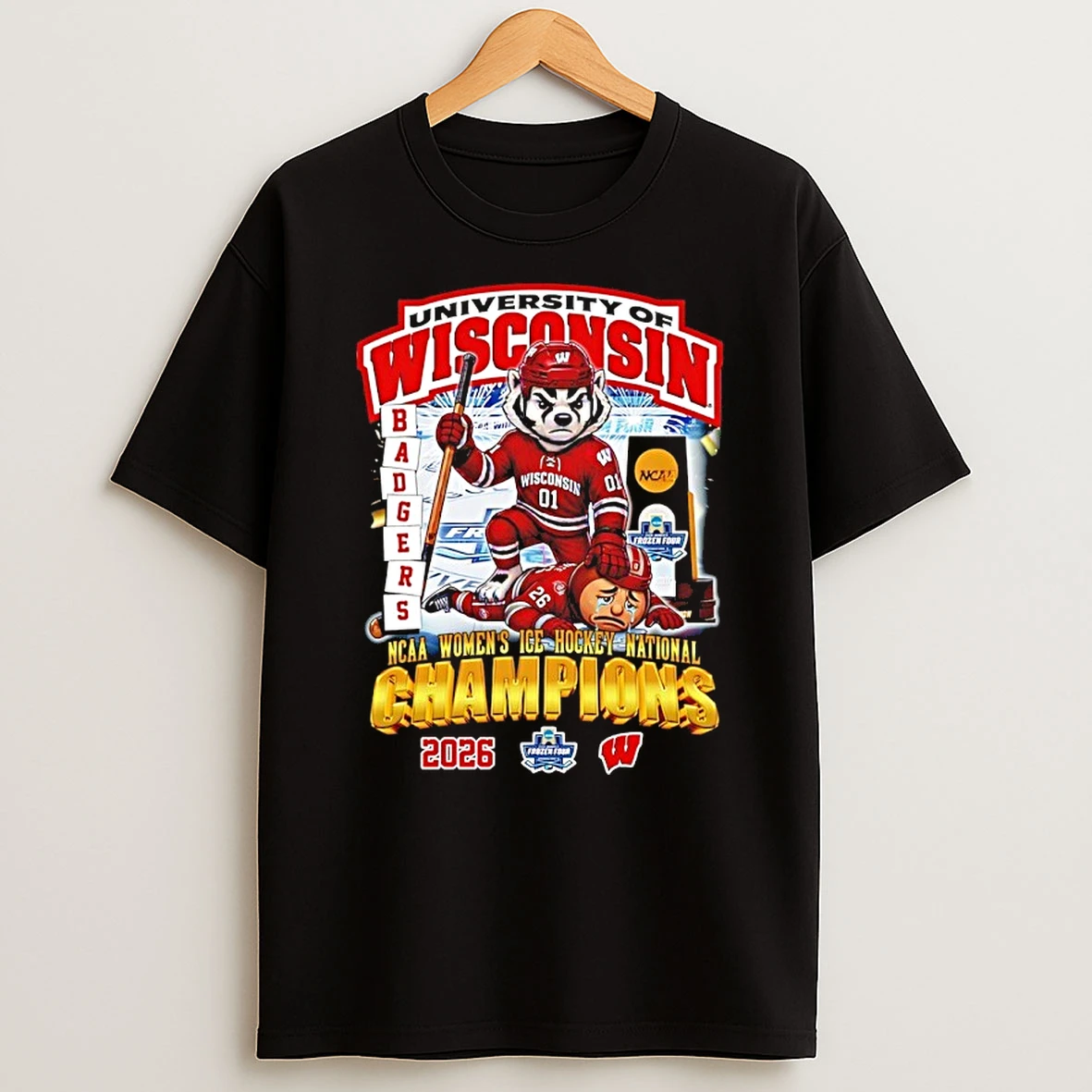 University Of Wisconsin Ncaa Womens Ice Hockey National Champions 2026 Mascot Shirts