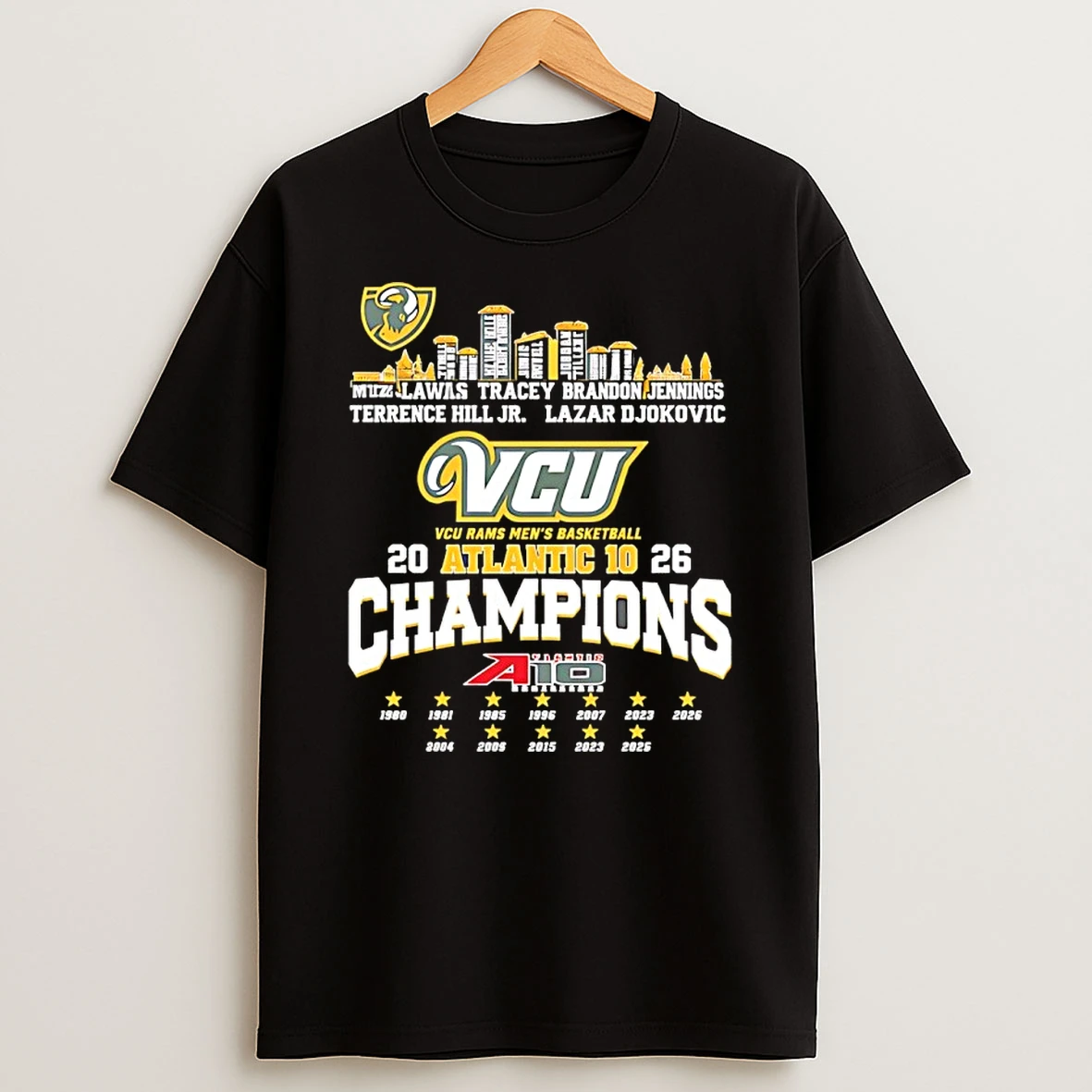 Vcu Rams Mens Basketball 2026 Atlantic 10 Champions Skyline City Shirts
