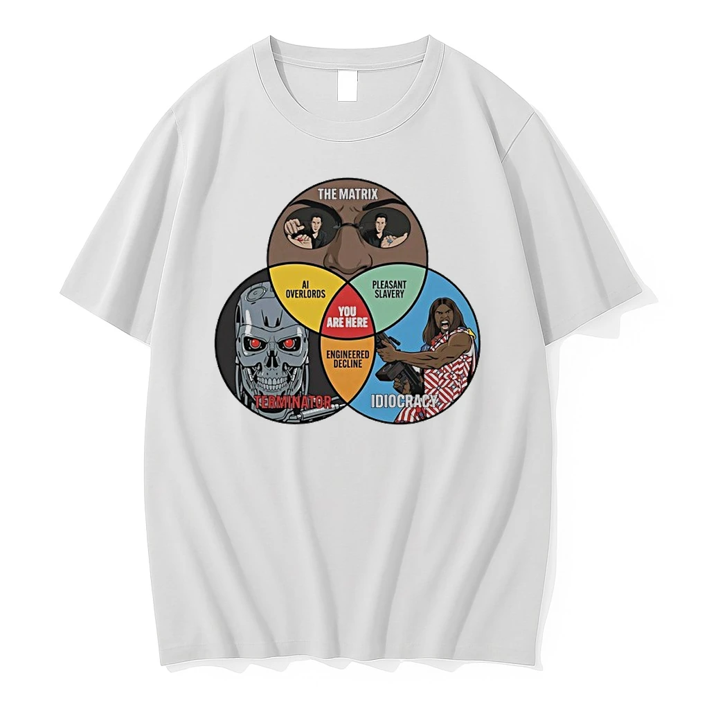 Venn Of Movie Dystopia The Matrix Terminator Idiocracy Shirts