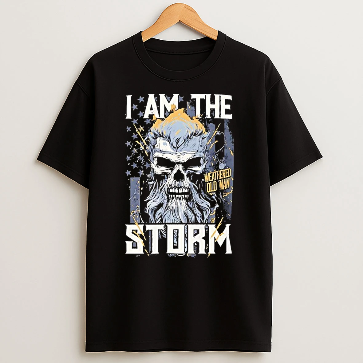 Weathered Old Man I Am The Storm Skull Shirts