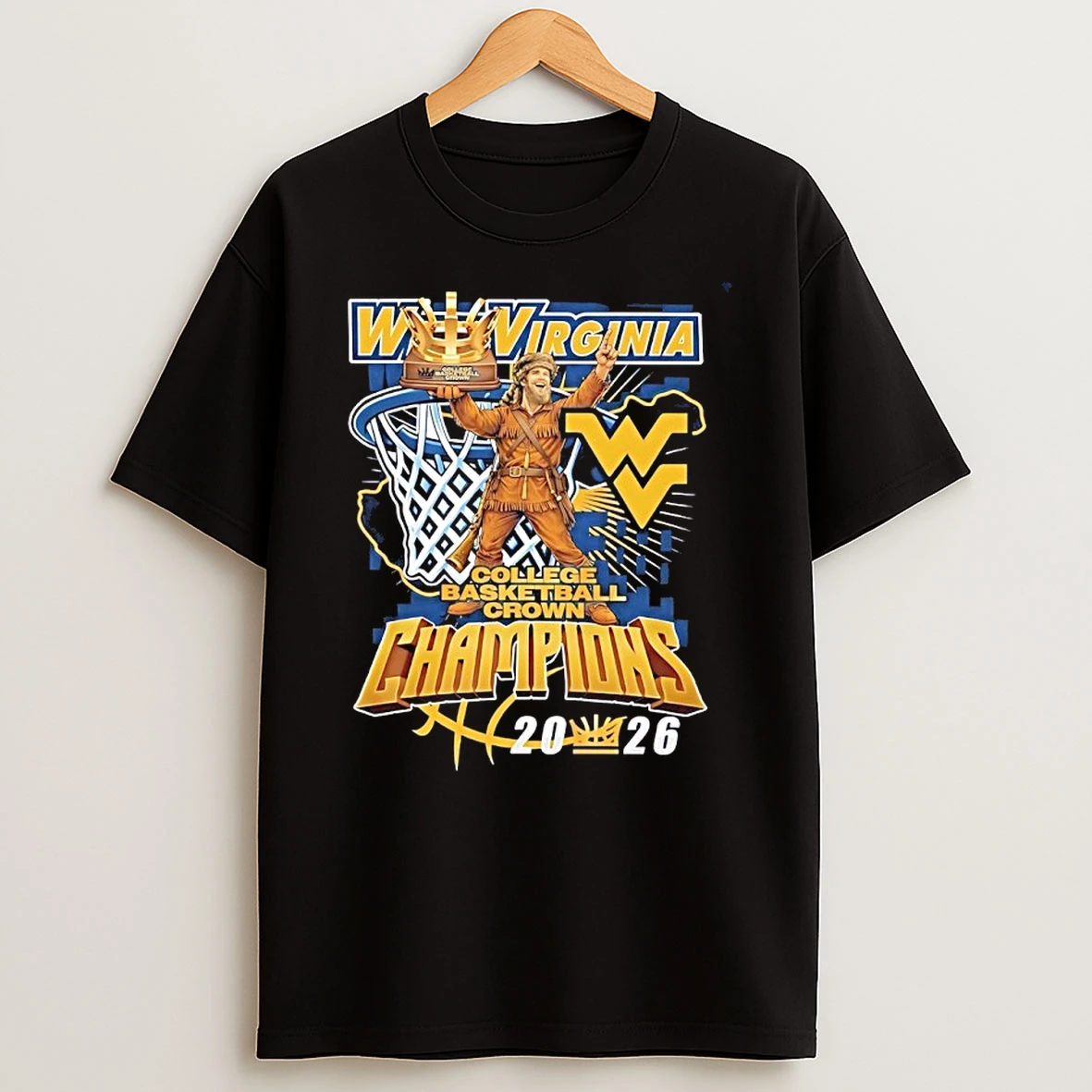 West Virginia Mountaineers Mens Basketball 2026 College Crown Champions Mascot Tophy Shirts