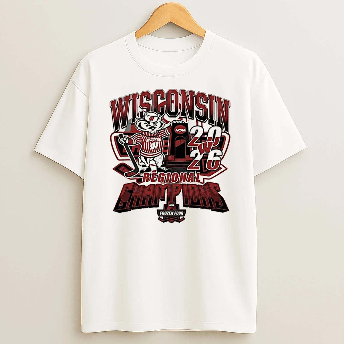 Wisconsin Badgers 2026 Ncaa Mens Hockey Regional Champions Mascot Trophy Shirts