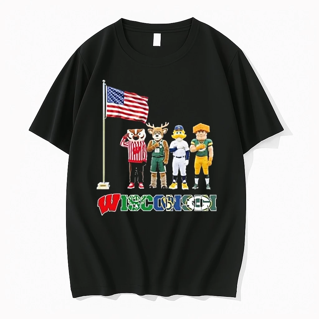Wisconsin Sports Mascot Freedom American Flag Shirts