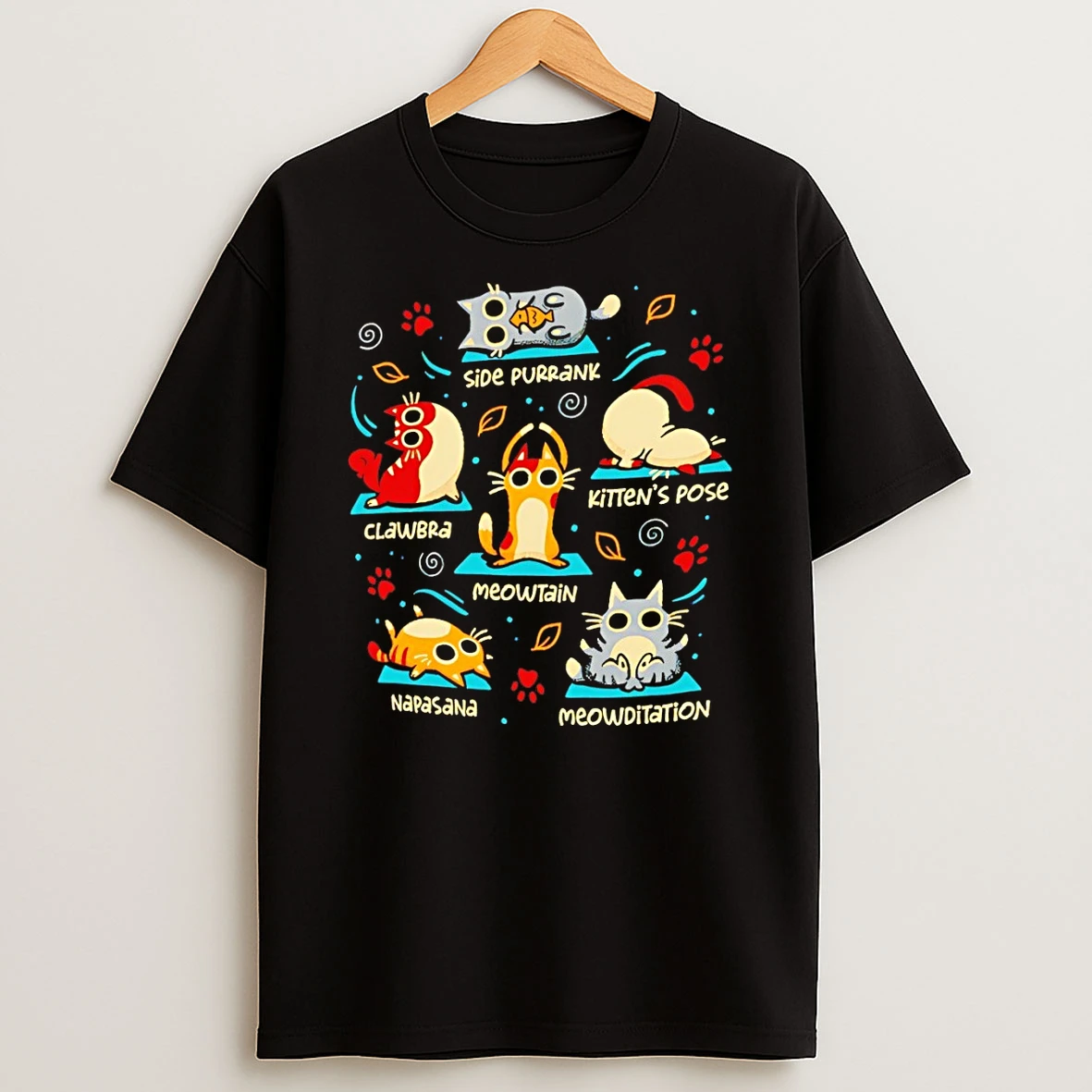 Cat Yoga Poses Side Purrank Clawbra Kittens Pose Meowtain Napasana Meowditation Shirts