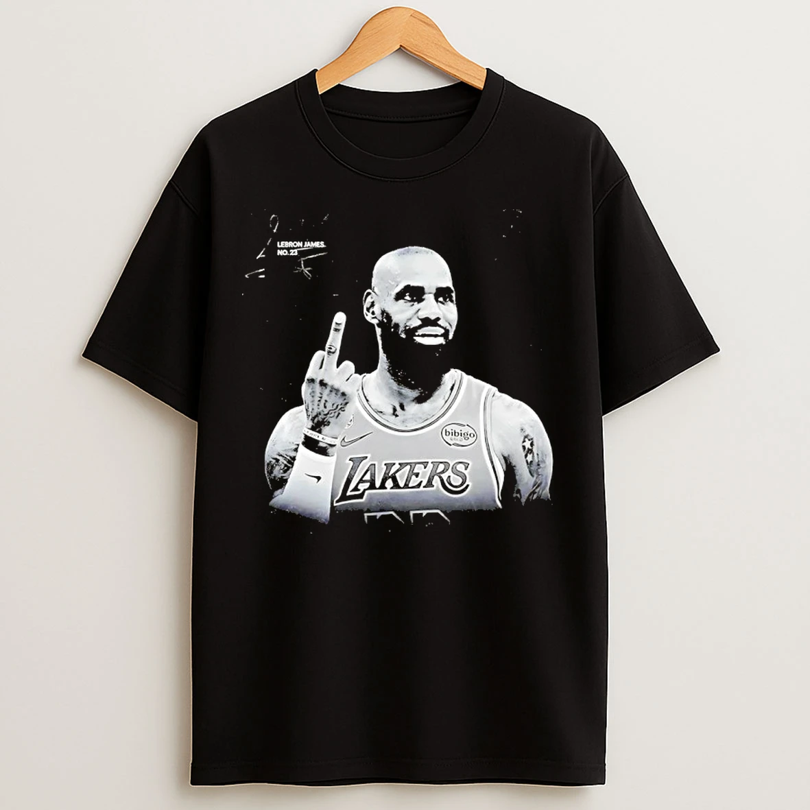 Classic Lebron James Middle Finger No 23 Los Angeles Lakers T Shirts
